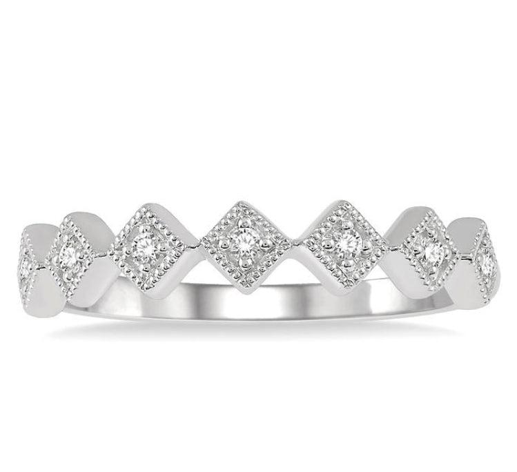 1/10 Ctw Rhombus Lattice Round Cut Diamond Stackable Band in 14K White Gold