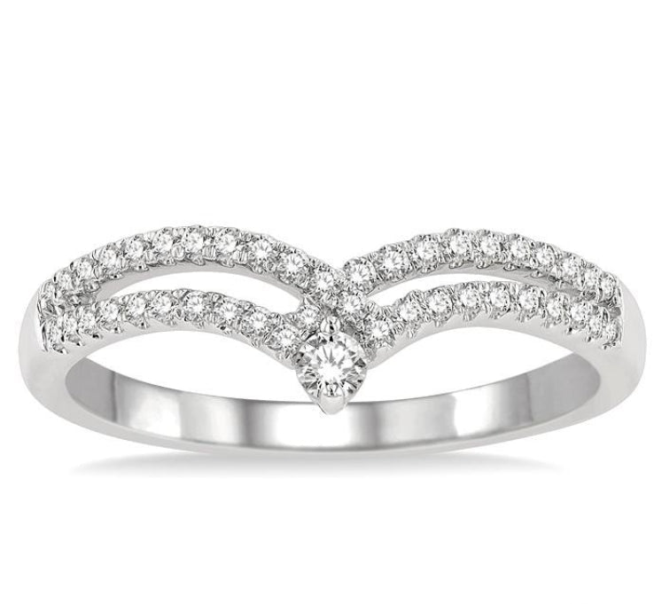 1/4 Ctw Interlocked Twin Chevron Round Cut Diamond Fashion Ring in 14K White Gold