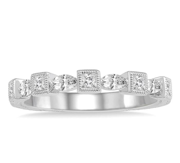 3/8 Ctw Marquise and Princess Cut Diamond Ladies Band in 14K White Gold