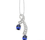 Load image into Gallery viewer, 5x4 MM Oval Cut Sapphire and 1/6 Ctw Round Cut Diamond Precious Pendant in 14K White Gold with Chain