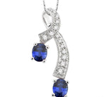 Load image into Gallery viewer, 5x4 MM Oval Cut Sapphire and 1/6 Ctw Round Cut Diamond Precious Pendant in 14K White Gold with Chain