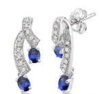 Load image into Gallery viewer, 4x3 MM Oval Cut Sapphire and 1/5 Ctw Round Cut Diamond Precious Earrings in 14K White Gold