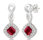 Load image into Gallery viewer, 4x4 MM Cushion Shape Ruby and 1/5 Ctw Round Cut Diamond Earrings in 10K White Gold