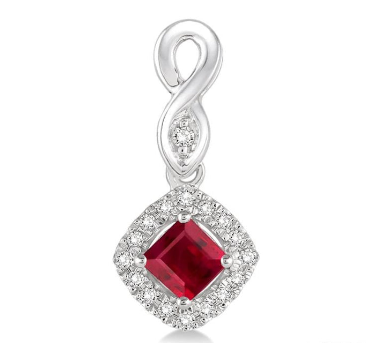 4x4 MM Cushion Shape Ruby and 1/5 Ctw Round Cut Diamond Earrings in 10K White Gold