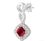 Load image into Gallery viewer, 4x4 MM Cushion Shape Ruby and 1/5 Ctw Round Cut Diamond Earrings in 10K White Gold