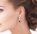 Load image into Gallery viewer, 4x4 MM Cushion Shape Ruby and 1/5 Ctw Round Cut Diamond Earrings in 10K White Gold
