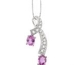 Load image into Gallery viewer, 5x4 MM Oval Cut Pink Sapphire and 1/6 Ctw Round Cut Diamond Precious Pendant in 14K White Gold with Chain