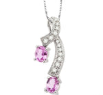 Load image into Gallery viewer, 5x4 MM Oval Cut Pink Sapphire and 1/6 Ctw Round Cut Diamond Precious Pendant in 14K White Gold with Chain