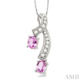 5x4 MM Oval Cut Pink Sapphire and 1/6 Ctw Round Cut Diamond Precious Pendant in 14K White Gold with Chain