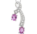 Load image into Gallery viewer, 5x4 MM Oval Cut Pink Sapphire and 1/6 Ctw Round Cut Diamond Precious Pendant in 14K White Gold with Chain