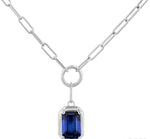 Load image into Gallery viewer, 6x4 MM Sapphire Solitaire Precious Paperclip Pendant With Chain in 14K White Gold