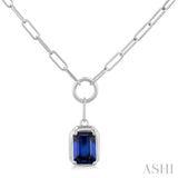 6x4 MM Sapphire Solitaire Precious Paperclip Pendant With Chain in 14K White Gold