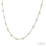 2 Ctw Bezel Set Round Cut Diamond Station Necklace in 14K Yellow and White Gold