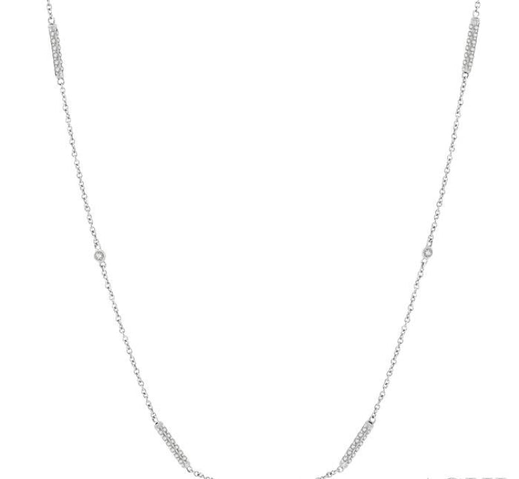 1/2 Ctw Bar and Circular Mount Round Cut Diamond Station Necklace in 14K White Gold