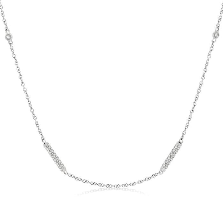 1/2 Ctw Bar and Circular Mount Round Cut Diamond Station Necklace in 14K White Gold