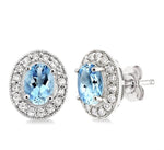 Load image into Gallery viewer, 7x5 MM Oval Cut Aquamarine and 3/8 Ctw Round Cut Diamond Earrings in 14K White Gold