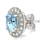 Load image into Gallery viewer, 7x5 MM Oval Cut Aquamarine and 3/8 Ctw Round Cut Diamond Earrings in 14K White Gold