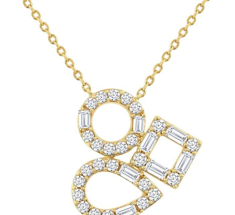 1/2 Ctw Open Window Geometric Shapes Baguette and Round Cut Diamond Fashion Necklace in 10K Yellow Gold