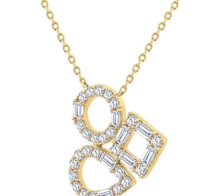 1/2 Ctw Open Window Geometric Shapes Baguette and Round Cut Diamond Fashion Necklace in 10K Yellow Gold