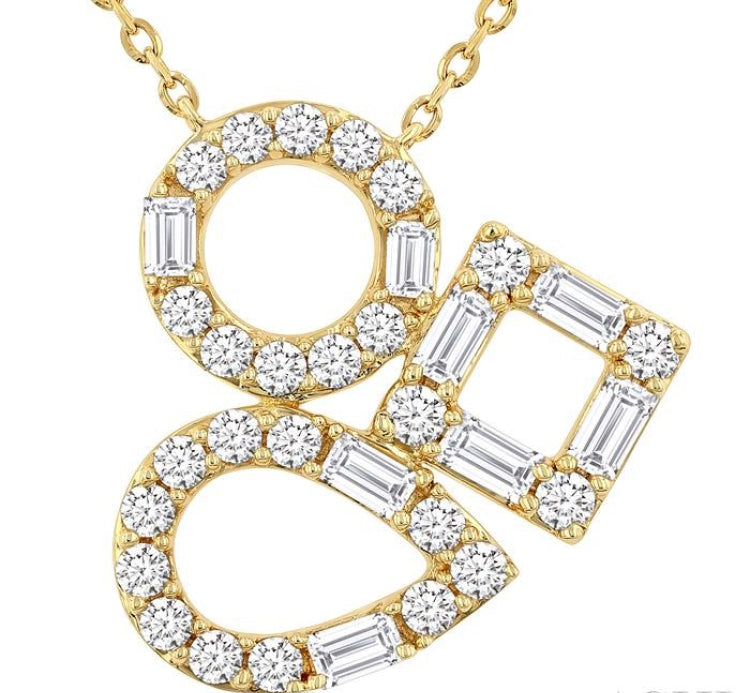 1/2 Ctw Open Window Geometric Shapes Baguette and Round Cut Diamond Fashion Necklace in 10K Yellow Gold