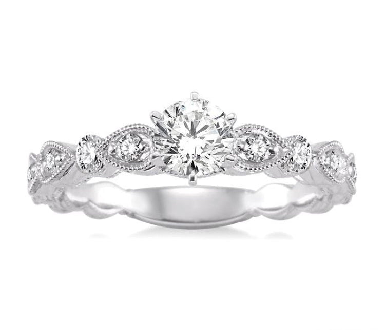 1/2 Ctw Diamond Engagement Ring with 1/4 Ct Round Cut Center Stone in 14K White Gold