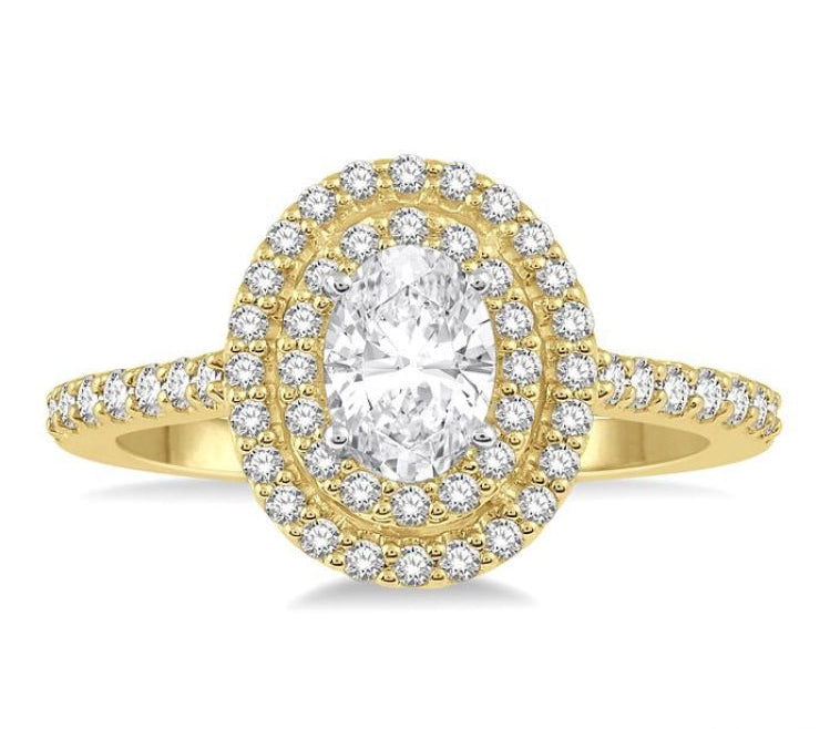 1/2 Ctw Diamond Ladies Engagement Ring with 1/4 Ct Oval Cut Center Stone in 14K Yellow and White Gold