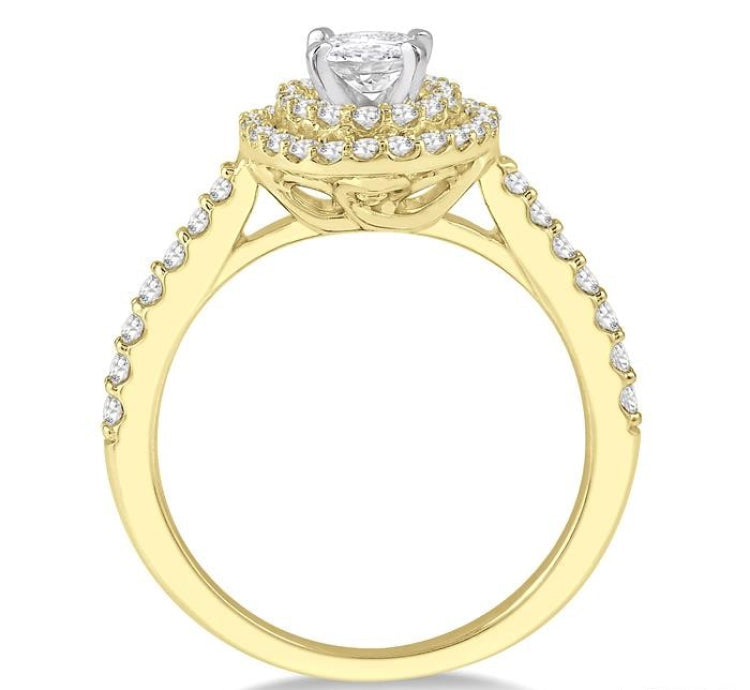 1/2 Ctw Diamond Ladies Engagement Ring with 1/4 Ct Oval Cut Center Stone in 14K Yellow and White Gold