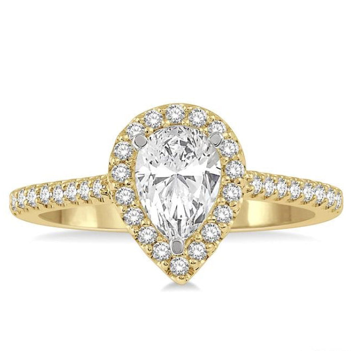 3/8 Ctw Pear Shape Diamond Ladies Engagement Ring with 1/4 Ct Pear Cut Center Stone in 14K Yellow and White Gold