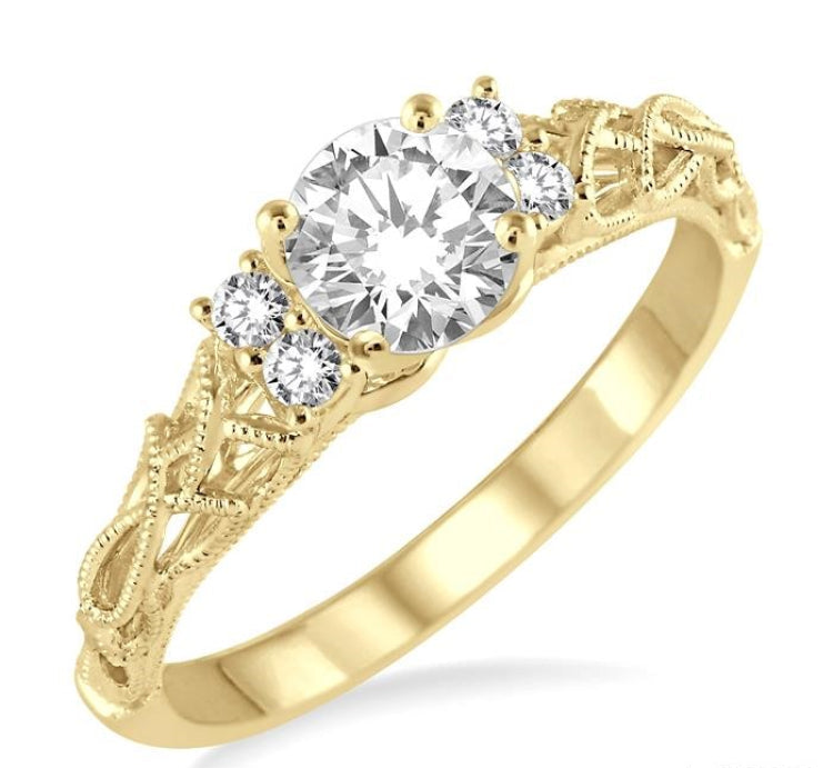 1/3 Ctw Diamond Engagement Ring with 1/4 Ct Round Cut Center Stone in 14K Yellow Gold