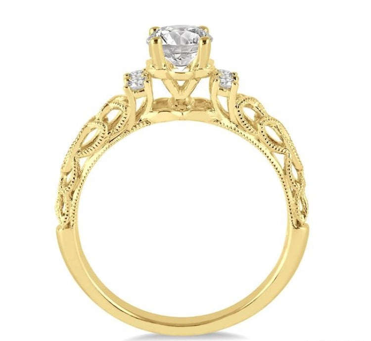 1/3 Ctw Diamond Engagement Ring with 1/4 Ct Round Cut Center Stone in 14K Yellow Gold