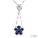 4x3 MM Pear Cut & 1.8 MM Round Sapphire and 1/5 Ctw Round Cut Diamond Floral Blossom Precious Necklace in 14K White Gold
