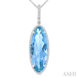 22X8 MM Evoque Gemstones Oval Shape Blue Topaz and 1/4 Ctw Round Cut Diamond Semi-Precious Pendant With Chain in 14K White Gold
