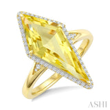 22X9 MM Evoque Gemstones Kite Shape Lemon Quartz and 1/5 Ctw Round Cut Diamond Semi-Precious Ring in 14K Yellow Gold