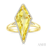 22X9 MM Evoque Gemstones Kite Shape Lemon Quartz and 1/5 Ctw Round Cut Diamond Semi-Precious Ring in 14K Yellow Gold