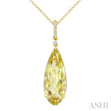 22X8 MM Evoque Gemstones Pear Shape Lemon Quartz and 1/20 Ctw Round Cut Diamond Semi-Precious Pendant With Chain in 14K Yellow Gold