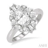 5/8 Ctw Oval Shape Oval, Baguette and Round Cut Diamond Semi-Mount Engagement Ring in 14K White Gold