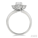 5/8 Ctw Oval Shape Oval, Baguette and Round Cut Diamond Semi-Mount Engagement Ring in 14K White Gold