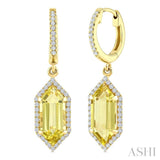 12X5 MM Evoque Gemstones Hexagon Shape Lemon Quartz and 1/3 Ctw Round Cut Diamond Semi-Precious Earrings in 10K Yellow Gold