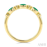 4X3 MM Oval Shape Emerald and 1/20 Ctw Bezel Set Round Cut Diamond Precious Fashion Band in 10K Yellow Gold
