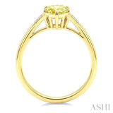 16X6 MM Evoque Gemstones Pear Shape Lemon Quartz and 1/50 Ctw Round Cut Diamond Semi-Precious Ring in 10K Yellow Gold
