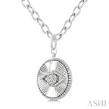 1/20 Ctw Evil Eye Round Cut Diamond Pirouette Round Fluted Medallion Fashion Pendant With Chain in Sterling Silver