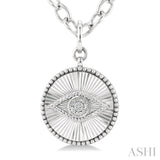 1/20 Ctw Evil Eye Round Cut Diamond Pirouette Round Fluted Medallion Fashion Pendant With Chain in Sterling Silver