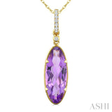 16X6 MM Evoque Gemstones Oval Shape Amethyst and 1/20 Ctw Round Cut Diamond Semi-Precious Pendant With Chain in 10K Yellow Gold