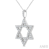 1 1/2 Ctw Star of David Round Cut Diamond Fashion Pendant With Chain in 14K White Gold