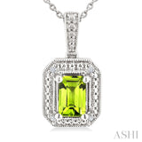 7X5 MM Octagon Shape Peridot and 1/50 Ctw Round Cut Diamond Semi-Precious Pendant With Chain in Sterling Silver