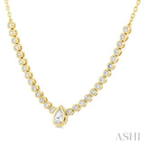 1/2 Ctw Luna Bezel Halfway Bezel Set Pear and Round Cut Diamond Necklace in 14K Yellow Gold
