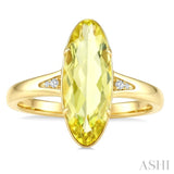 16X6 MM Evoque Gemstones Oval Shape Lemon Quartz and 1/50 Ctw Round Cut Diamond Semi-Precious Ring in 10K Yellow Gold
