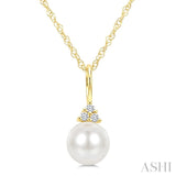 6 MM Cultured White Pearl and 1/50 Ctw Round Cut Diamond Fashion Pendant With Chain in 10K Yellow Gold