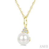 6 MM Cultured White Pearl and 1/50 Ctw Round Cut Diamond Fashion Pendant With Chain in 10K Yellow Gold