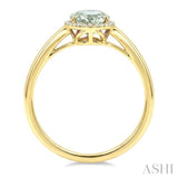 16X6 MM Evoque Gemstone Oval Shape Green Amethyst and 1/6 Ctw Round Cut Diamond Semi-Precious Ring in 10K Yellow Gold